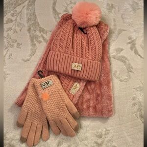 COPY - UGG Winter pink pom pom hat infinity scarf  glove set NWT